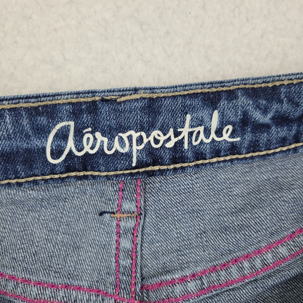 Aeropostale High Rise Shorty Distressed Denim Cutoff Shorts Womens 0 Blue Denim - Picture 6 of 9